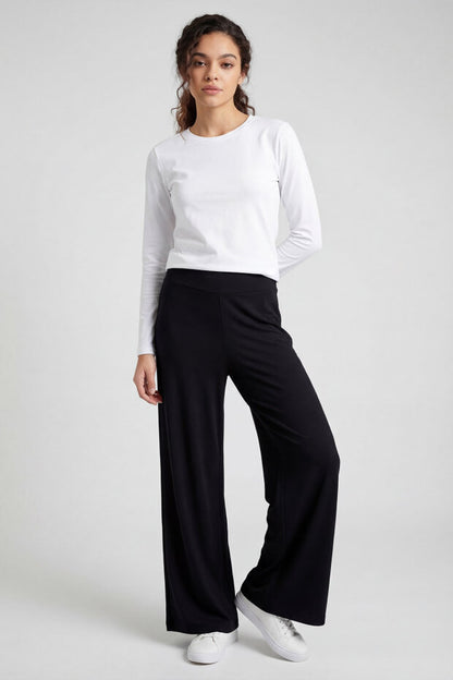 Black Soft Textured Wide Leg Women's Trouser