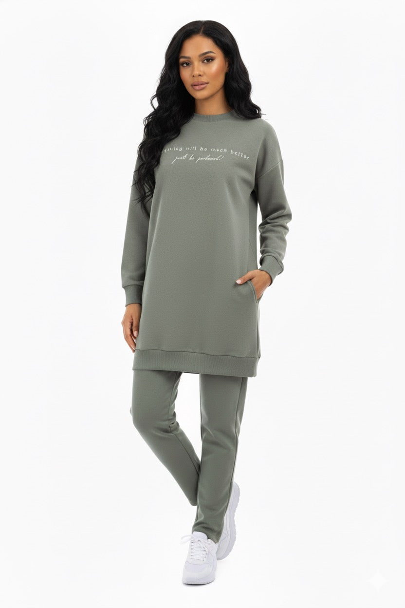 Olive Green Long Top Tracksuit