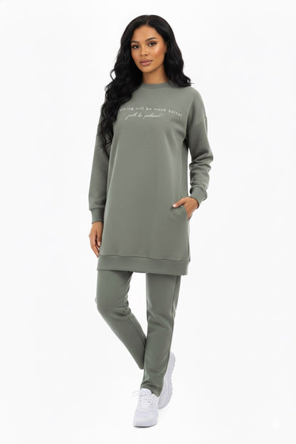 Olive Green Long Top Tracksuit