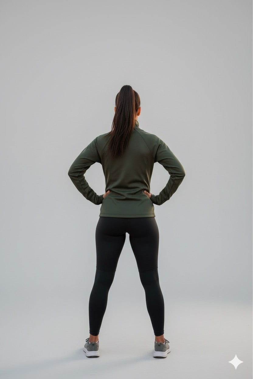 Green Zippered Basic Comfortable Women's Running Jacket