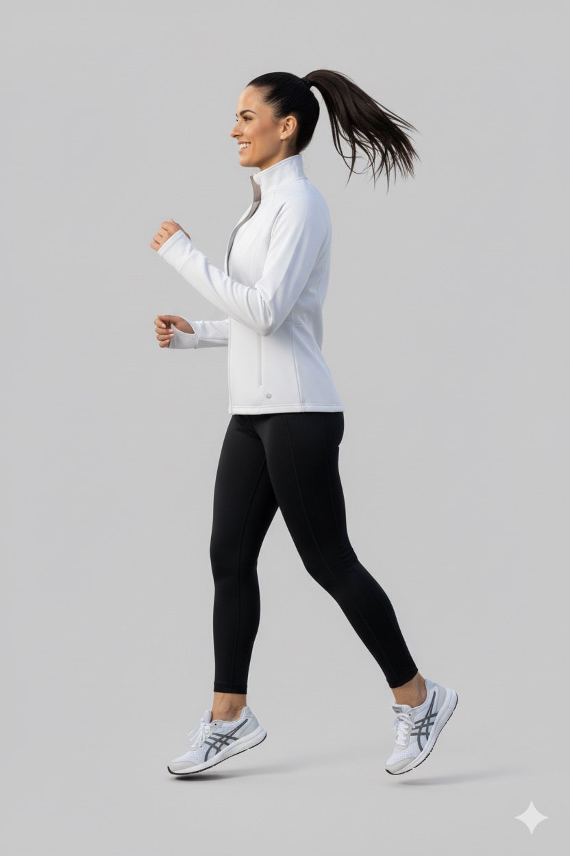 White Zippered Basic Comfortable Women's Running Jacket