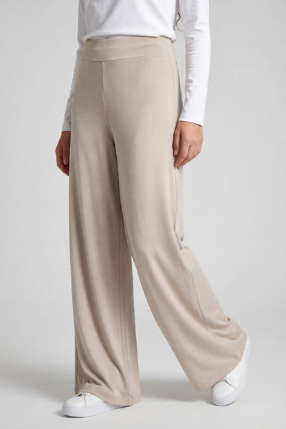Beige Soft Textured Wide Leg Women's Trouser
