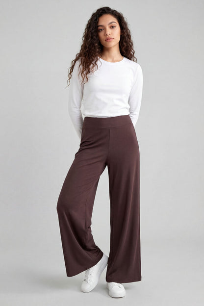 Black Soft Textured Wide Leg Women's Trouser