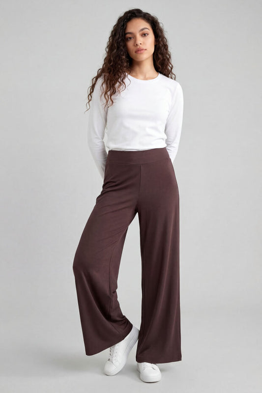Black Soft Textured Wide Leg Women's Trouser