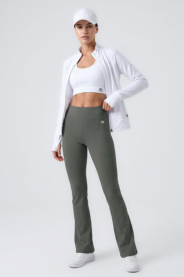Green  Flexible High Waist Sports Performance Flare Leg Leggings