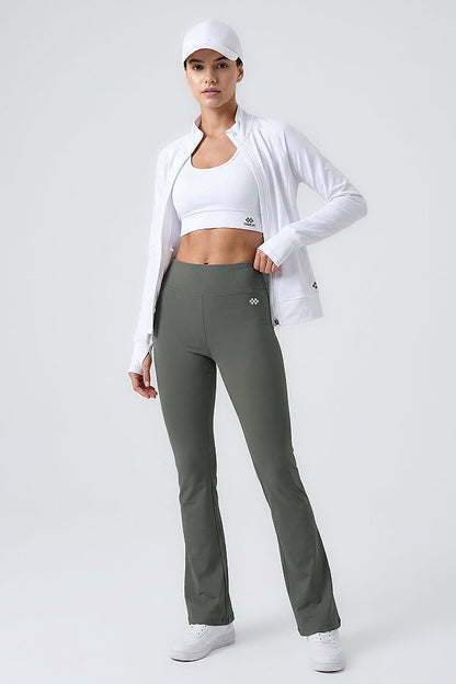 Green  Flexible High Waist Sports Performance Flare Leg Leggings