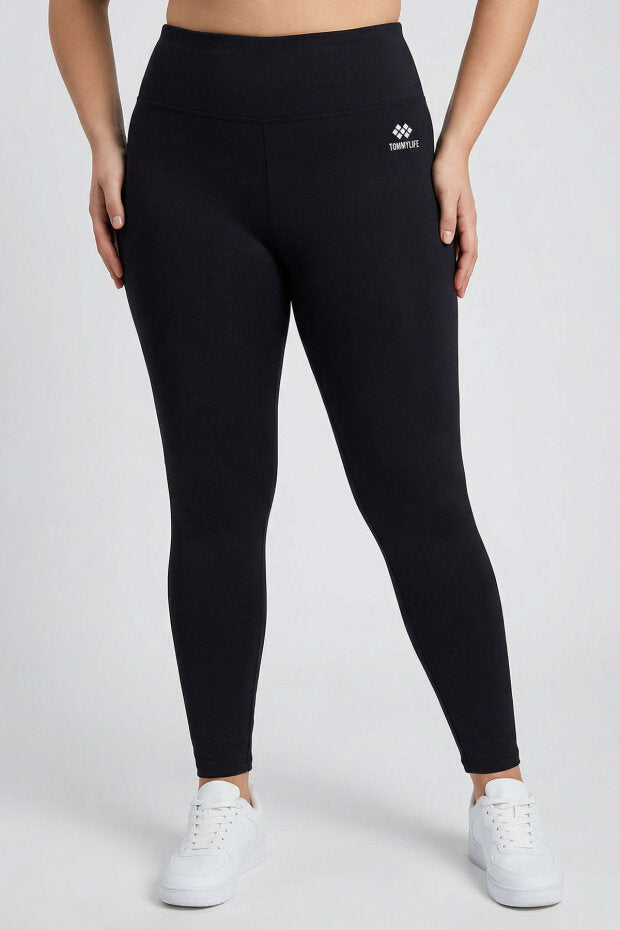 Plus-Size Dark Black High-Waisted Shaping Leggings