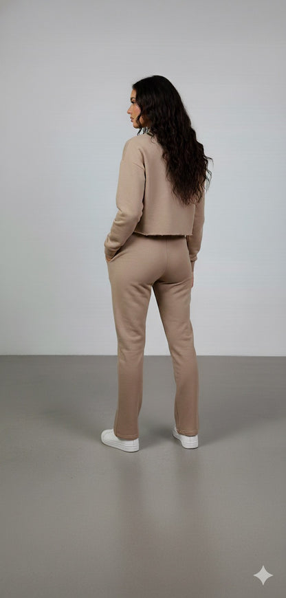 Biege Cropped Top Tracksuit