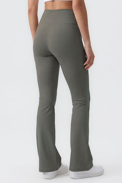 Green  Flexible High Waist Sports Performance Flare Leg Leggings