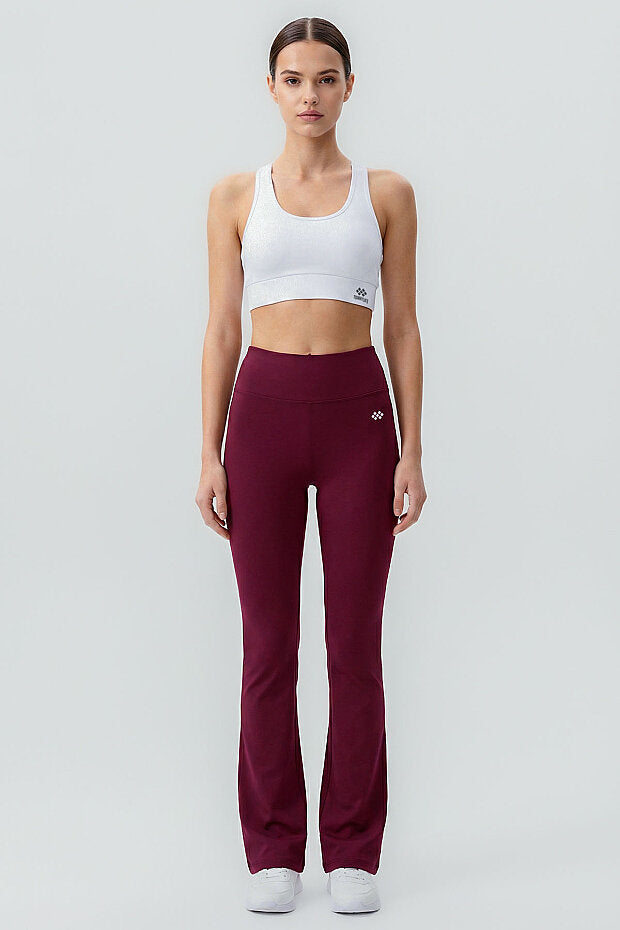 Burgundy Flexible High Waist Sports Performance Flare Leg Leggings