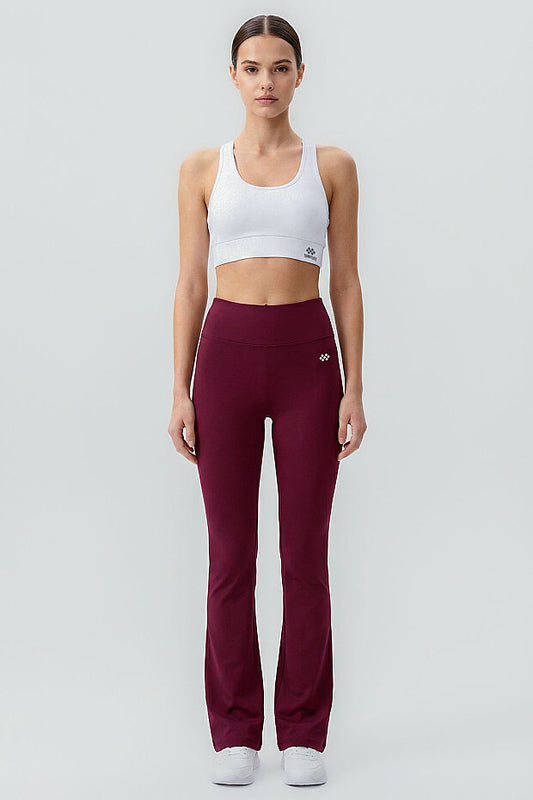 Burgundy Flexible High Waist Sports Performance Flare Leg Leggings