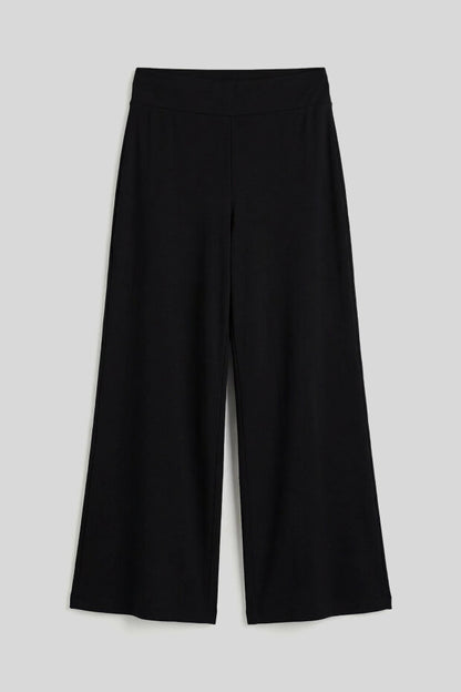 Black Soft Textured Wide Leg Women's Trouser