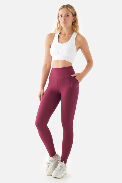 PEGGY MESH POCKET SPORTS TIGHTS MAROON