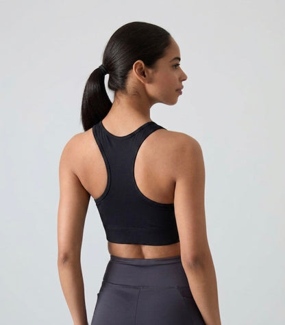 Black U-Neck Sports Bra with Back Detail