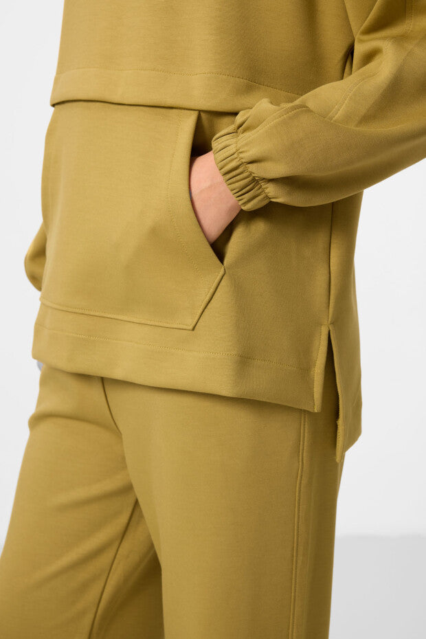 Dark Mustard Soft Textured Hooded Oversize Women's Tracksuit