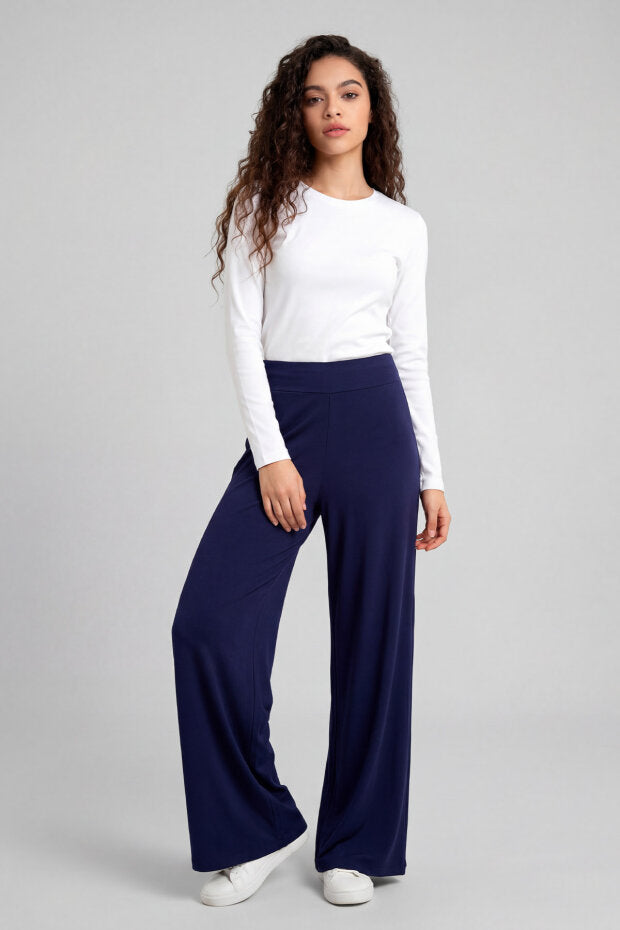 Dark Purple Soft Textured Wide Leg Women'sTrouser