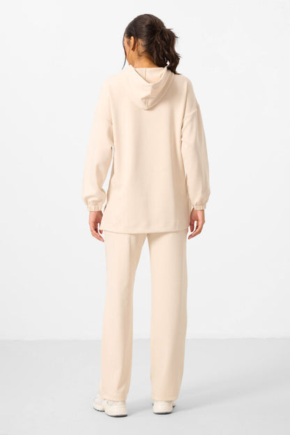 Beige Soft Textured Hooded Oversize Women's Tracksuit