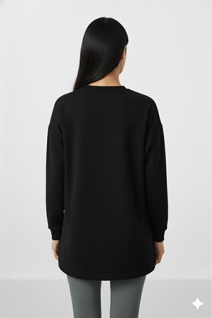 Black Soft Textured O-Neck Sweatshirt