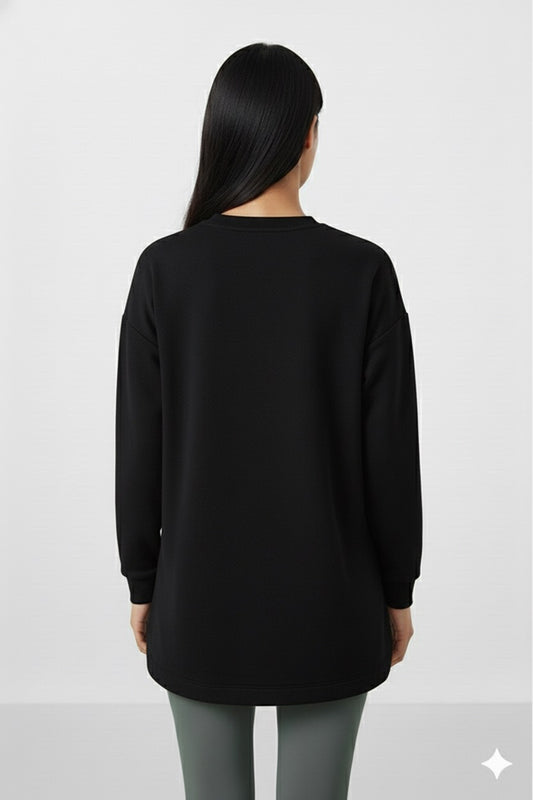 Black Soft Textured O-Neck Sweatshirt