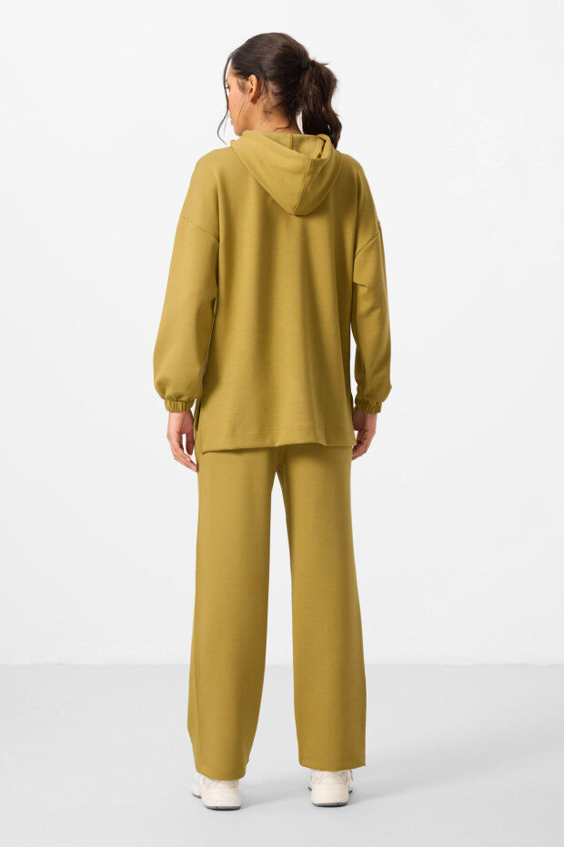 Dark Mustard Soft Textured Hooded Oversize Women's Tracksuit