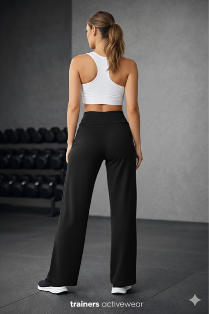 Black Soft Textured Wide Leg Women's Trouser
