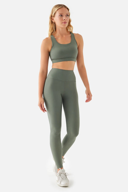 ANNA SOFT BELT POCKET SPORTS LEGGINGS KHAKI