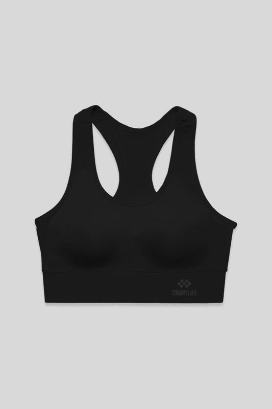 Black U-Neck Sports Bra with Back Detail