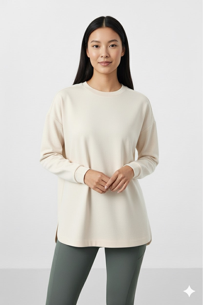 Beige Soft Textured O-Neck Sweatshirt