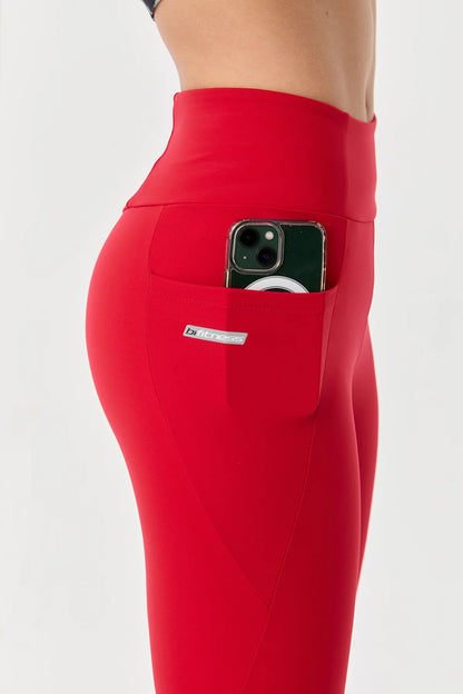 High Waist Side Pocket Legging in Red