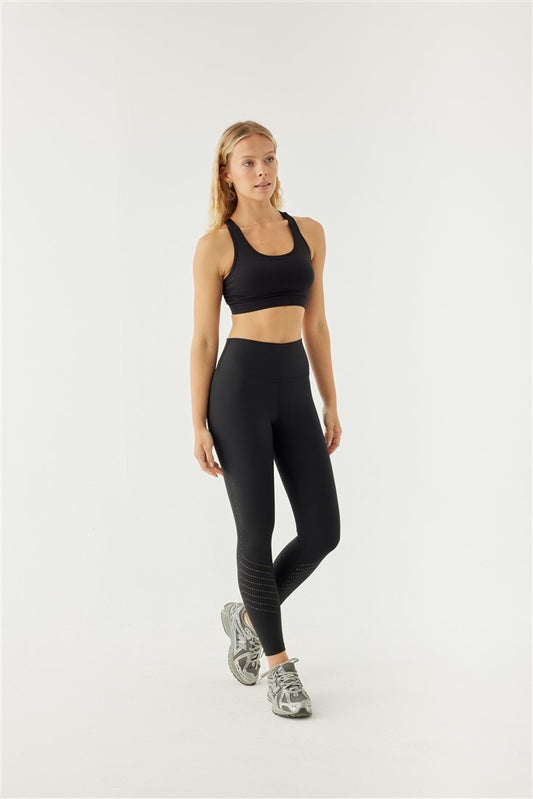 DAISY LASER-CUT SPORTS TIGHTS BLACK