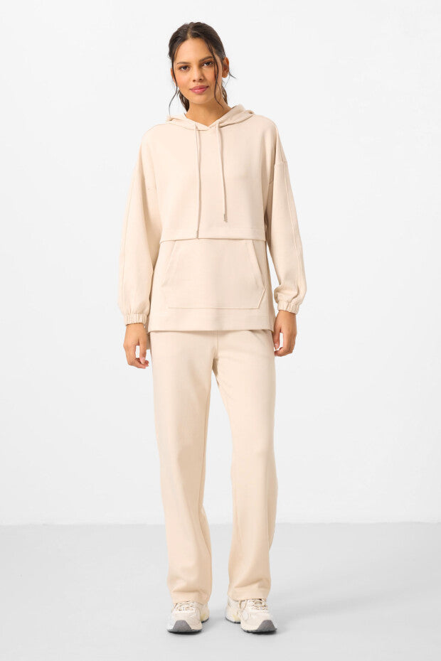 Beige Soft Textured Hooded Oversize Women's Tracksuit