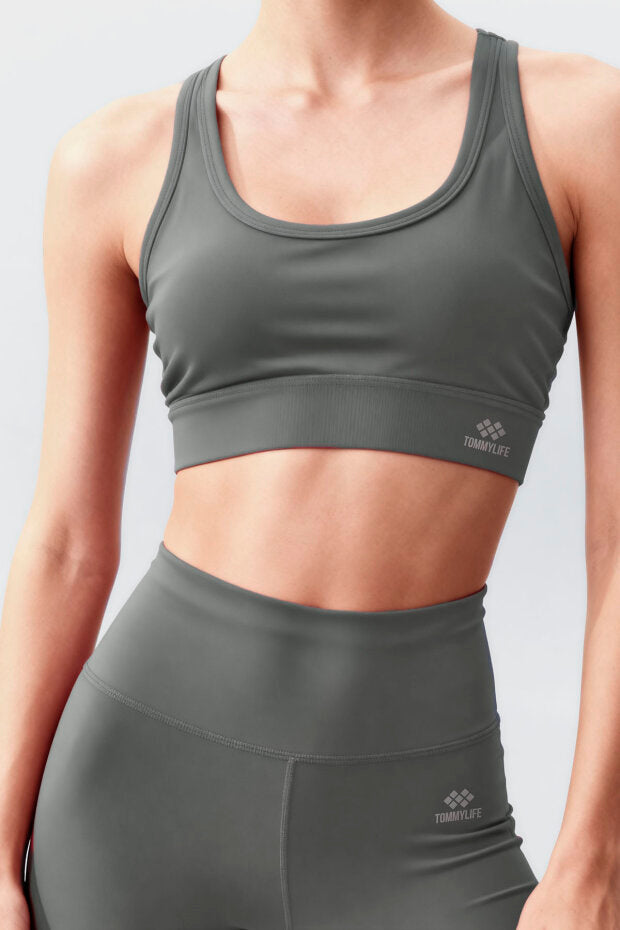 Green Slim-Fit Leggings Set with High-Waist Tummy Control and Criss-Cross Back Detail