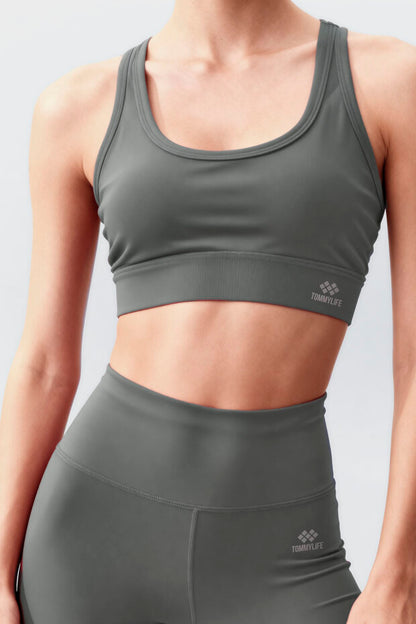 Green Slim-Fit Leggings Set with High-Waist Tummy Control and Criss-Cross Back Detail
