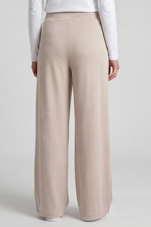 Beige Soft Textured Wide Leg Women's Trouser