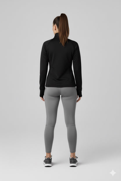 Black Zippered Basic Comfortable Women's Running Jacket