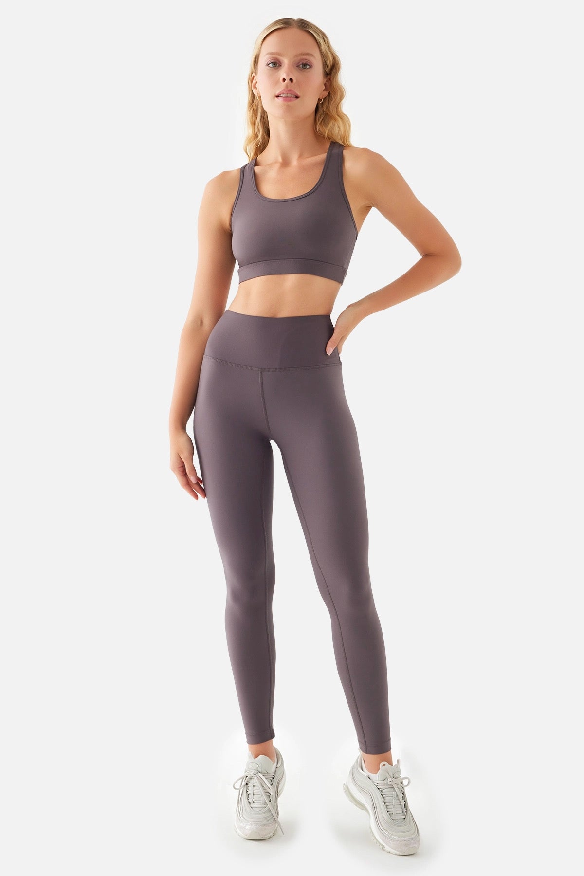 ANNA SOFT BELT POCKET SPORTS LEGGINGS L.PURPLE