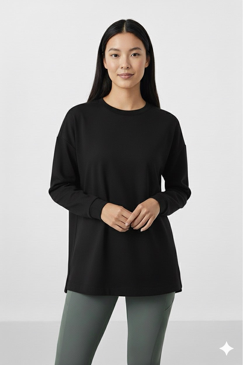 Black Soft Textured O-Neck Sweatshirt