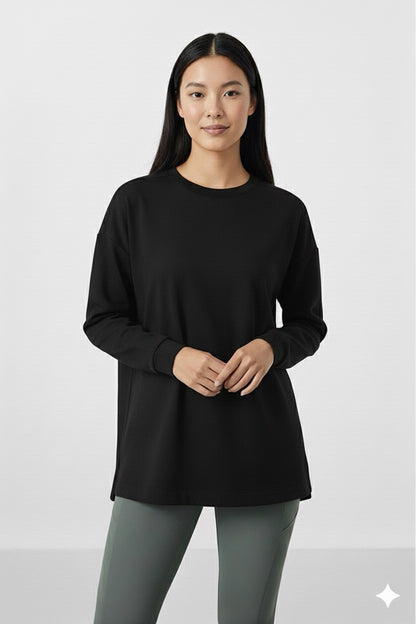 Black Soft Textured O-Neck Sweatshirt