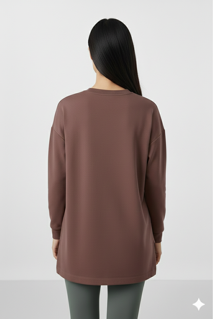 Almond Brown Soft Textured O-Neck Sweatshirt
