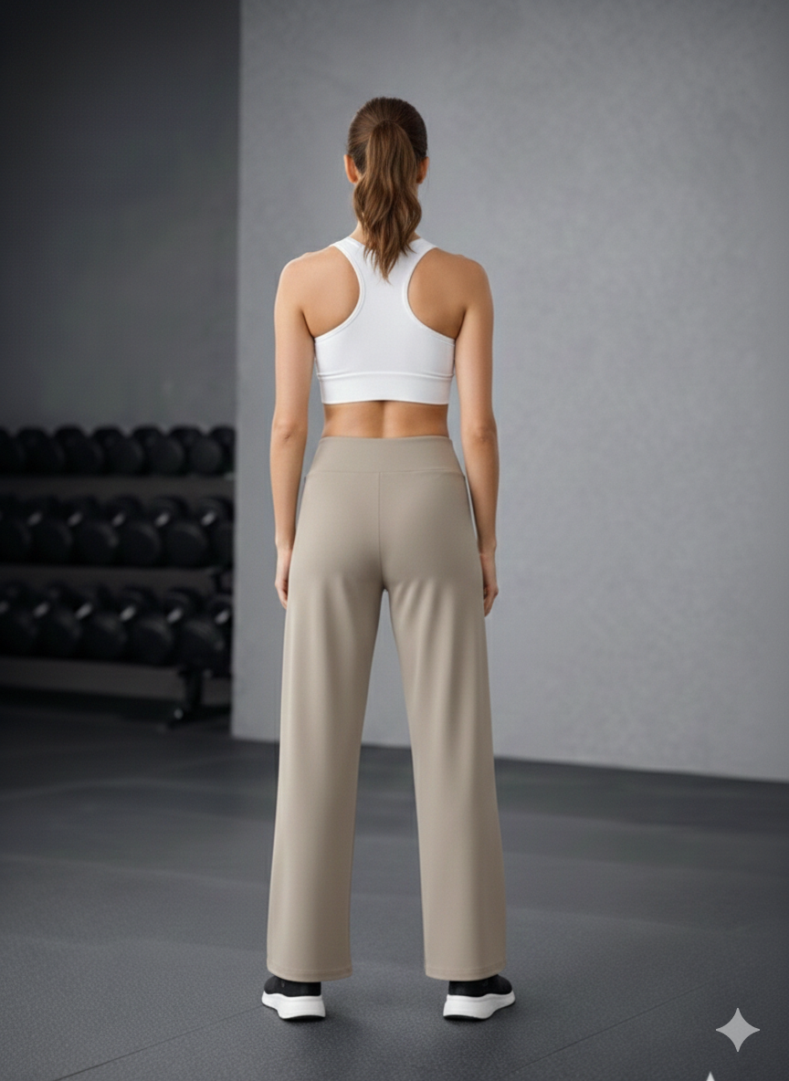 Beige Soft Textured Wide Leg Women's Trouser