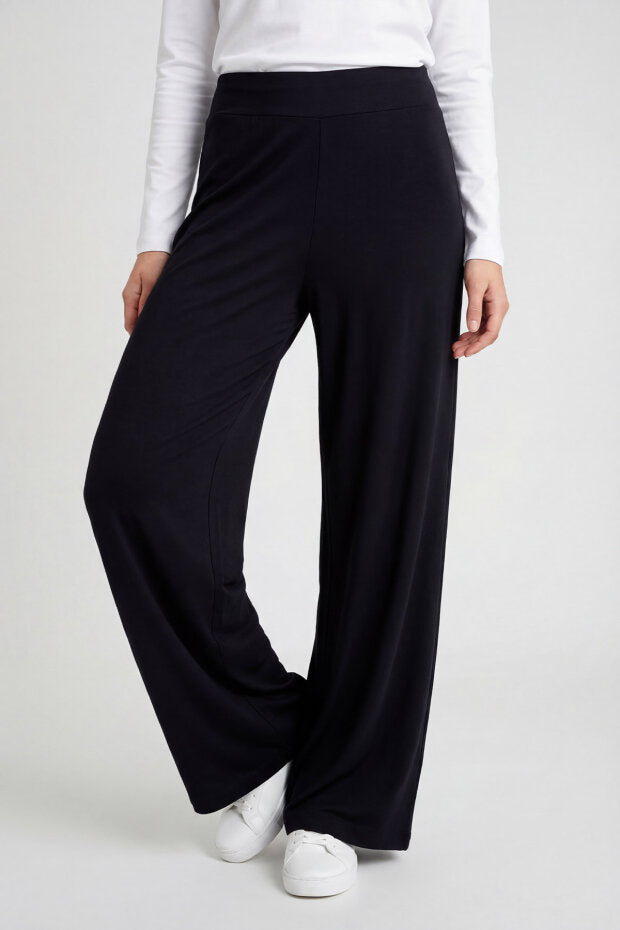 Black Soft Textured Wide Leg Women's Trouser