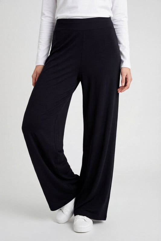 Black Soft Textured Wide Leg Women's Trouser