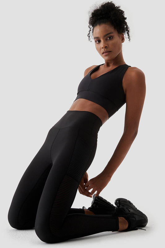 Mesh Pocket Detailed Black Leggings